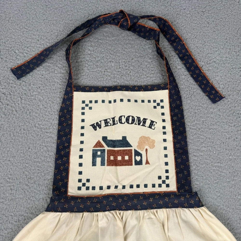 VTG Handmade Full Bib Apron Welcome House Primitive Country Cottagecore Prairie